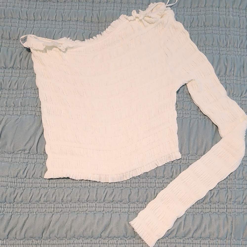 Free People White One Shoulder Long Sleeve Top Size Medium NWOT - Picture 1 of 5